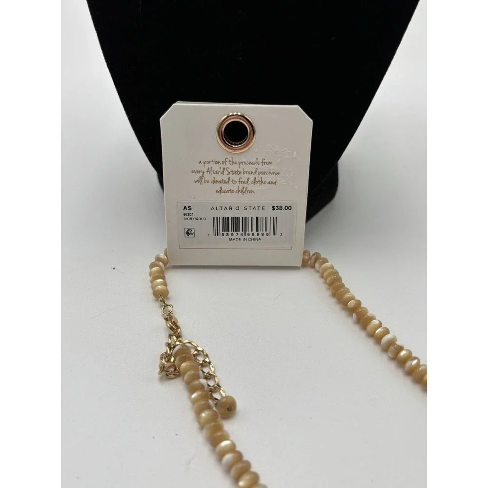 Altar'd State Beaded Necklace‎ Ivory Gold Heart Pendant Adjustable MSRP $38
